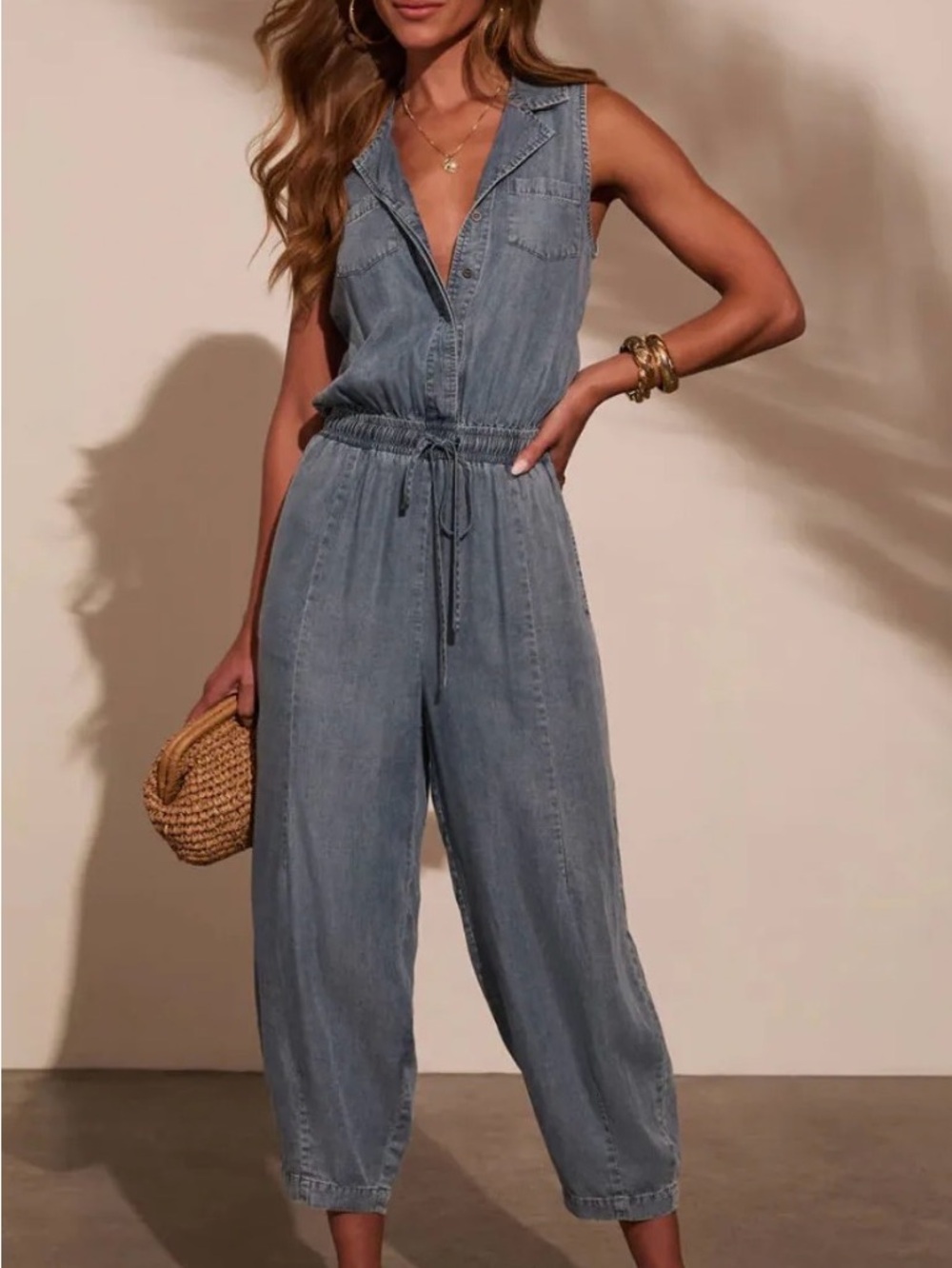 Fate Sleeveless Denim-Style Jumpsuit